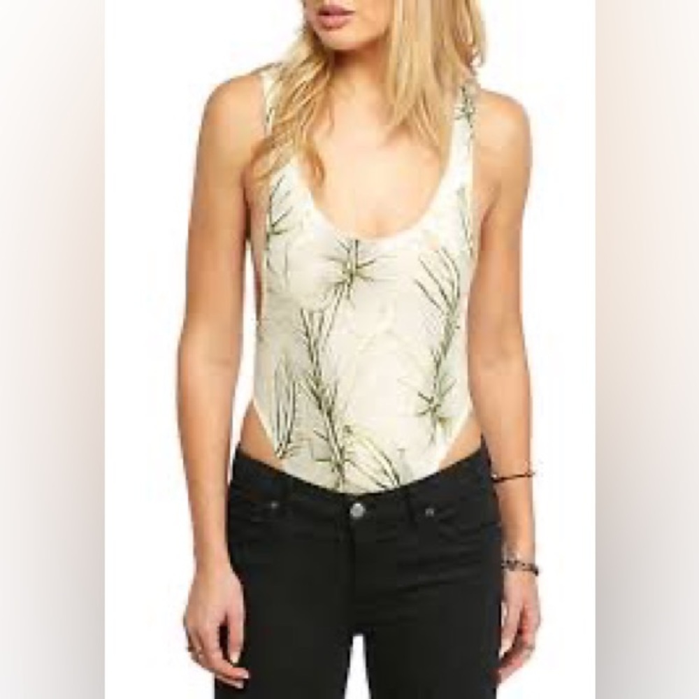 Free People Cream and Green Bodysuit